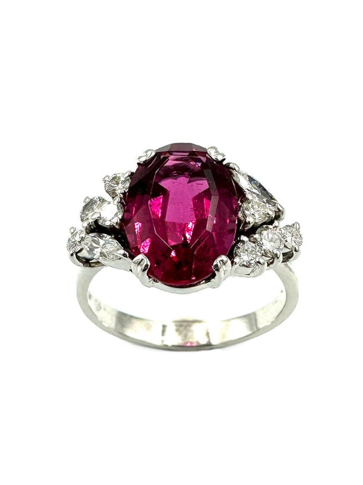 Bague 54 Bague vintage or blanc 18K, tourmaline rose et diamants 58 Facettes