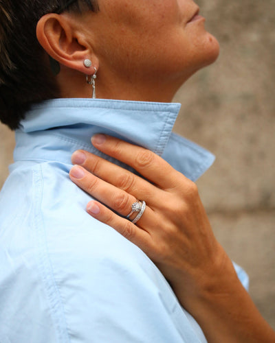 Bague 52 Solitaire flocon or blanc diamant 58 Facettes A11136