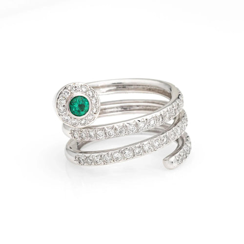 Bague 50 Bague spirale diamant émeraude bande enroulée en or blanc enroulée 58 Facettes G13464