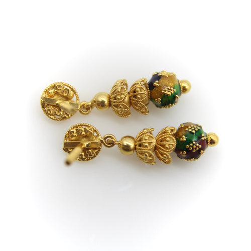 Boucles d'oreilles Boucles d'oreilles pendantes indiennes en or 22 carats avec émail multicolore 58 Facettes