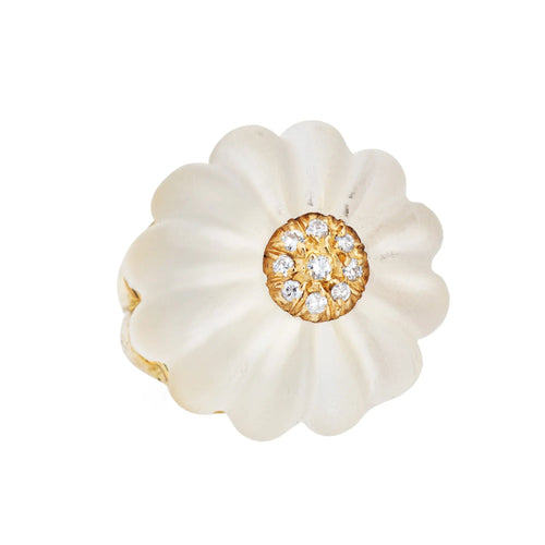 Bague 60s Fluted Rock Crystal Diamond Ring Vintage 18k Yellow Gold Sz 6 Dome Cocktail 58 Facettes G13472