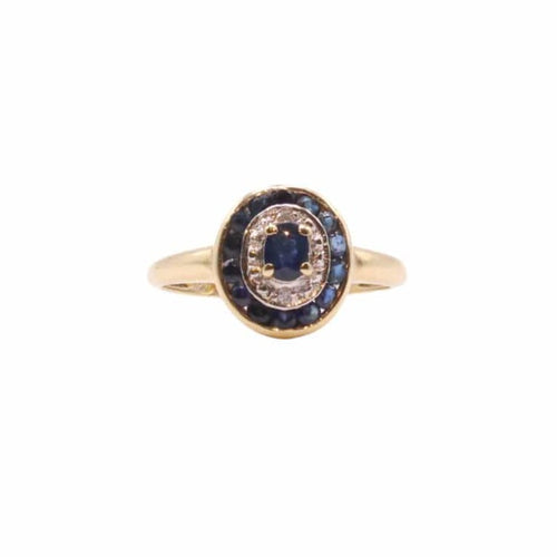 Bague 52 Bague Marguerite Ronde Saphir et Diamants or jaune 58 Facettes