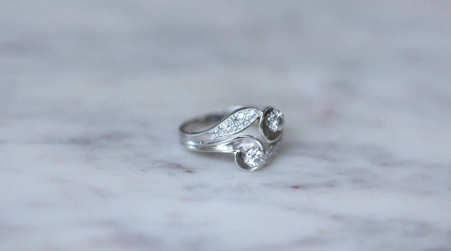 Bague 57.5 Bague Toi et Moi Diamants Rétro Or et Platine 58 Facettes