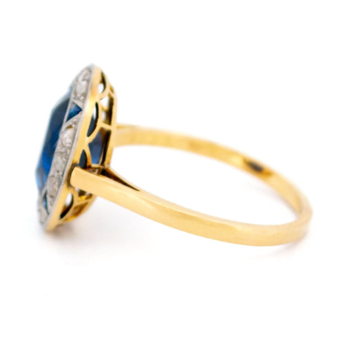 Bague en platine et or jaune, diamant et saphir Verneuil