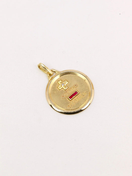 Pendentif AUGIS - Médaille amour ronde or jaune diamant rubis 58 Facettes J507