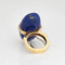 Bague Bague vintage en or jaune 18 carats avec diamants et lapis-lazuli, style abstrait, années 70, taille 5, bijoux de domaine 58 Facettes G13579