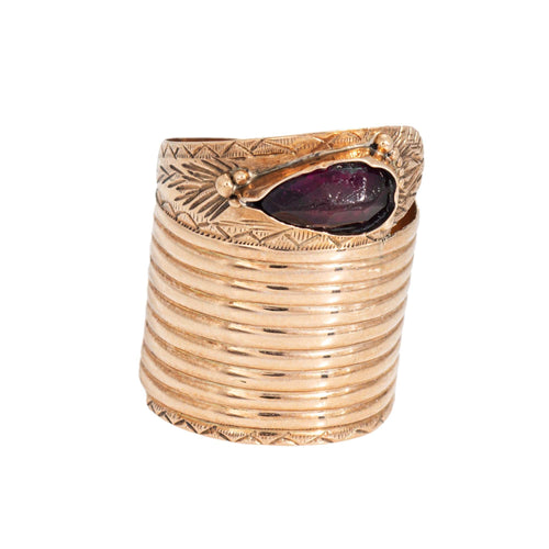 Bague Bague serpent extra large de style victorien ancien, en or rose 14 carats et grenat, taille 7. Bijou de haute qualité. 58 Facettes G14216