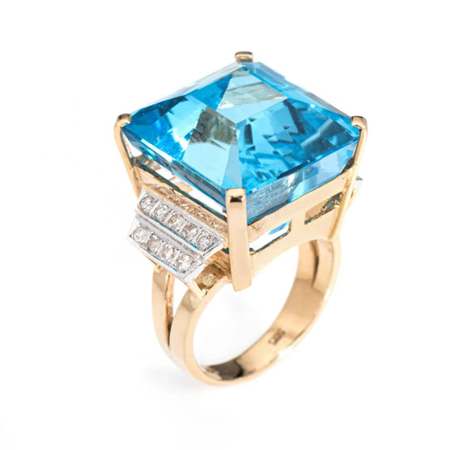 Bague 47 Bague diamant topaze bleue 35 carats or jaune vintage 58 Facettes G13194