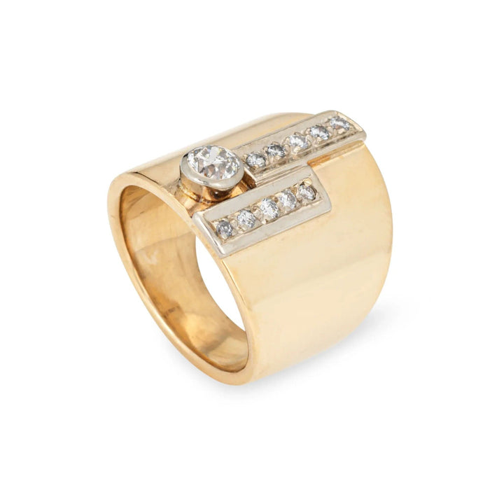 Bague 50 bande large en or jaune avec diamants 58 Facettes G13551