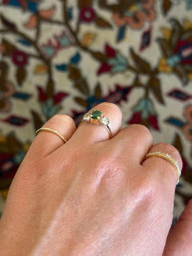 Bague 51 Antique yellow gold, silver and emerald ring 58 Facettes