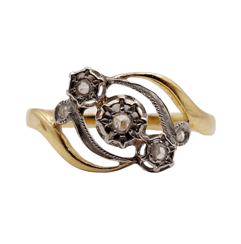 Bague 54.5 Bague antique or jaune, platine et diamants taille rose 58 Facettes A06336