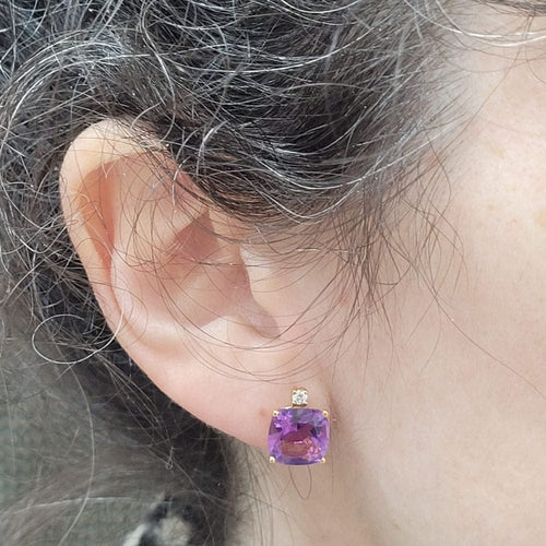 Boucles d'oreilles Boucles d’oreilles améthystes taille coussin en or rose 18k et diamants 58 Facettes PE681