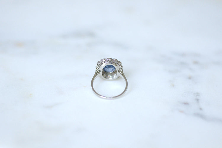 Bague 53 Bague Pompadour Art Déco Saphir de Ceylan 2,80 Cts et Diamants 58 Facettes