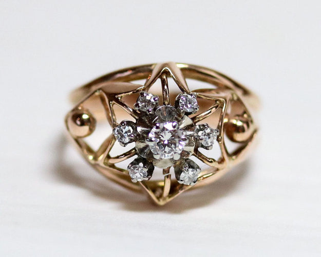 Bague 49 Bague Dôme Marguerite Or Rose Diamants 58 Facettes A11655