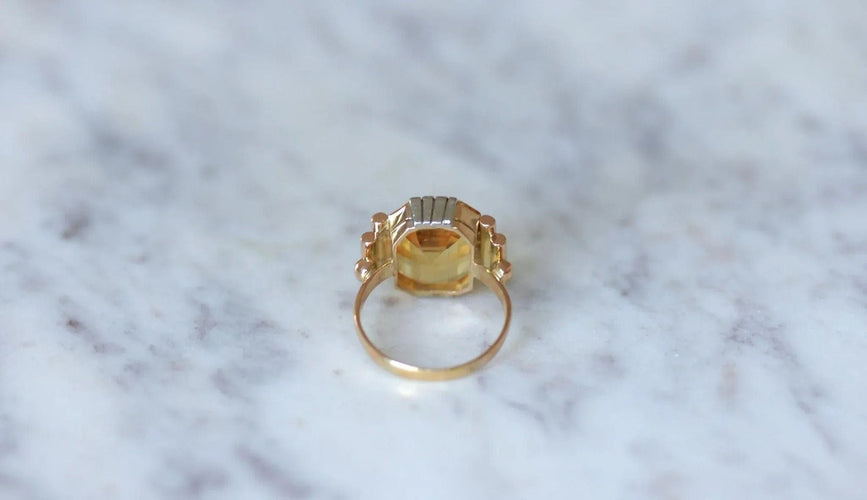 Bague Art Déco or jaune et blanc citrine 58 Facettes