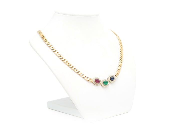 Collier Collier 1970 en or jaune serti d'un rubis, d'un saphir, d'une émeraude et de diamants (+-1.44ct) 58 Facettes B548