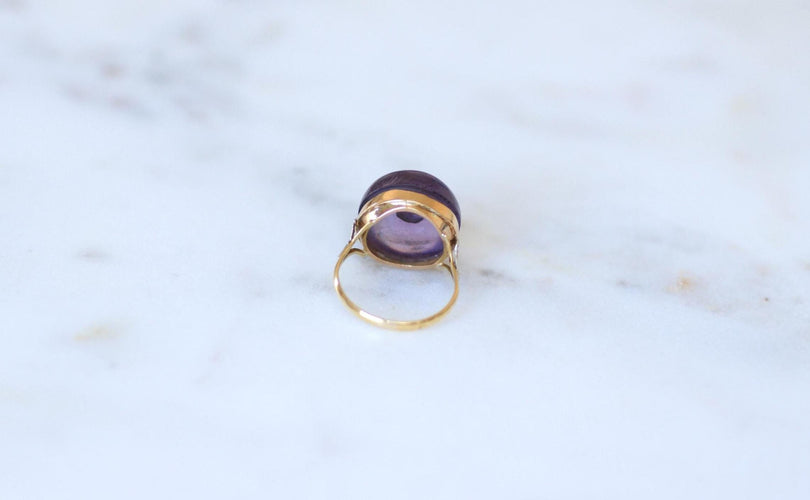 Bague 49.5 Bague en or jaune Art Déco Cabochon d'Améthyste et Diamant 58 Facettes