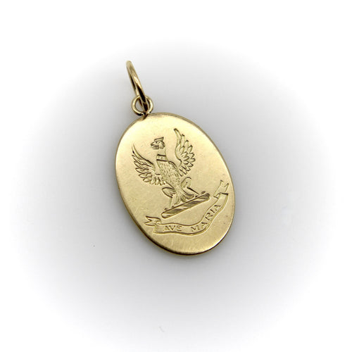 Pendentif aigle Ave Maria gravé à la main en or jaune victorien