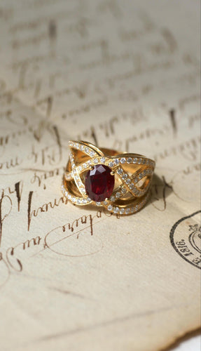 Bague 52.5 Bague Volutes or jaune, rubis et diamants 58 Facettes