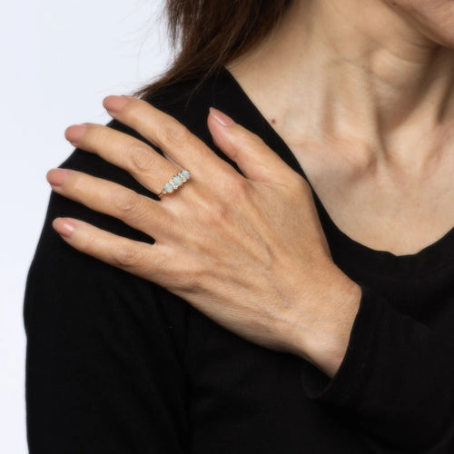 Bague Bague antique victorienne en or jaune 14 carats avec diamants et opale Trilogy 6,5 Bijoux vintage 58 Facettes G13699