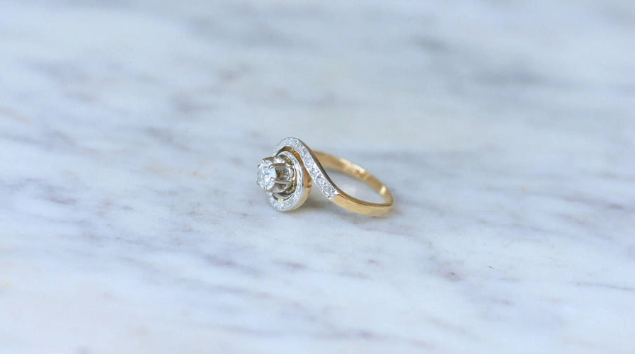 Bague 56.5 Bague or jaune platine et diamant 58 Facettes