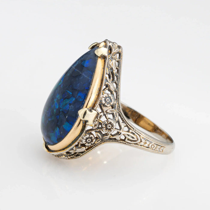 Bague c1920s Art Déco Black Opal Ring Vintage White Gold 58 Facettes G13423