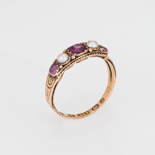 Bague 57 Bague victorienne antique avec perle de grenat, vers 1848, or jaune 15 carats, taille 5,75, bijoux fins 58 Facettes G13621