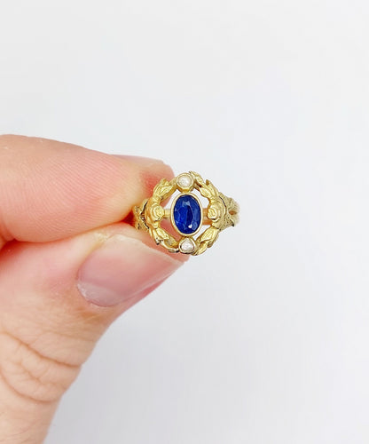 Bague 46 Bague art nouveau pierre bleue et perles en or 18k (circa 1910) 58 Facettes A06483