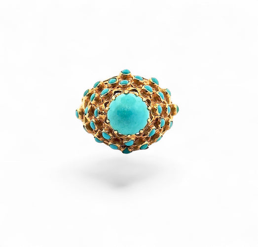 Bague 55 Bague ancienne en or jaune et turquoises 58 Facettes
