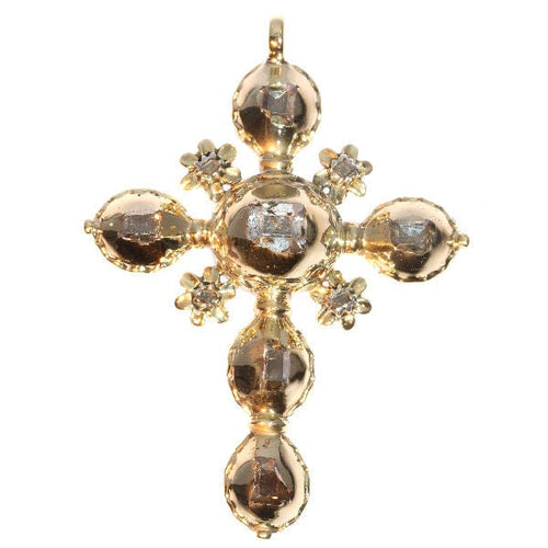 Pendentif Croix antique en or du XVIIIe siècle entièrement sertie de diamants taille rose taillés en table 58 Facettes 18033-0123