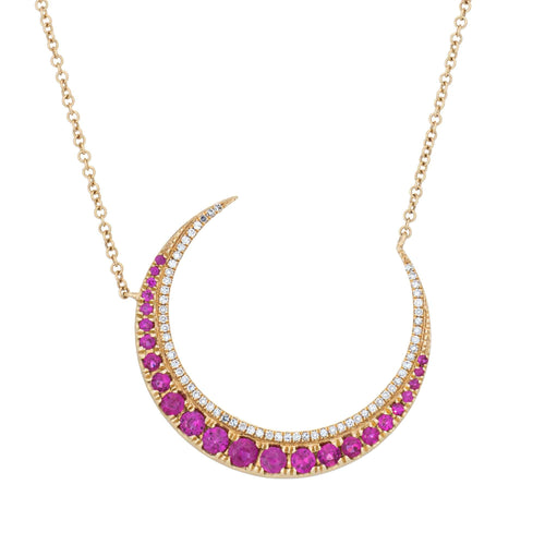 Collier Collier croissant de lune en or jaune, rubis et diamants 58 Facettes G14052