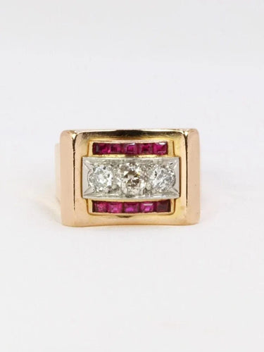 Bague 56 Bague tank or rose diamants rubis 58 Facettes J370