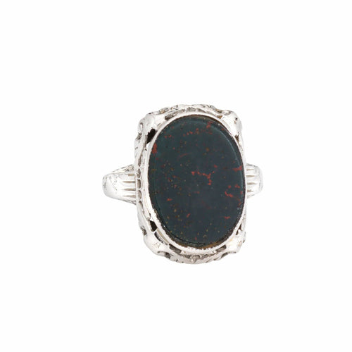 Bague 46 Vintage Art Deco Bloodstone Ring White Gold Filigree 58 Facettes G6897