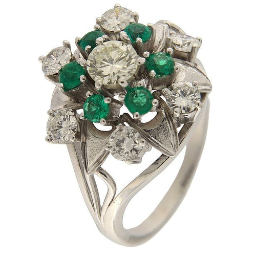 Bague 59 Bague en or blanc avec émeraudes et diamants 58 Facettes G3865