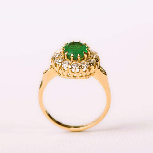 Bague 52 Bague marguerite émeraude diamants en or jaune 58 Facettes