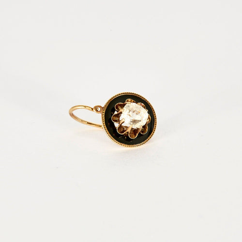 Boucles d'oreilles Paire de dormeuses Napoléon III Or Jaune Email Noir Pierres Blanches 58 Facettes GU97