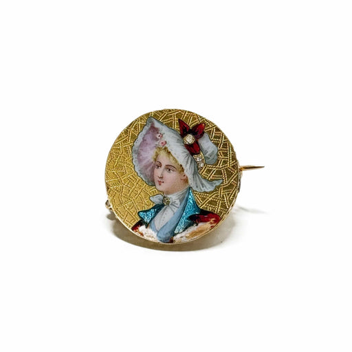 Brooch "Woman with Hat" Brooch in Yellow Gold and Email 58 Facettes REF24024-188