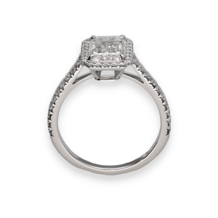 Bague 50 Tiffany & Co - Bague Solitaire "Soleste Halo" Diamant taille émeraude platine 58 Facettes