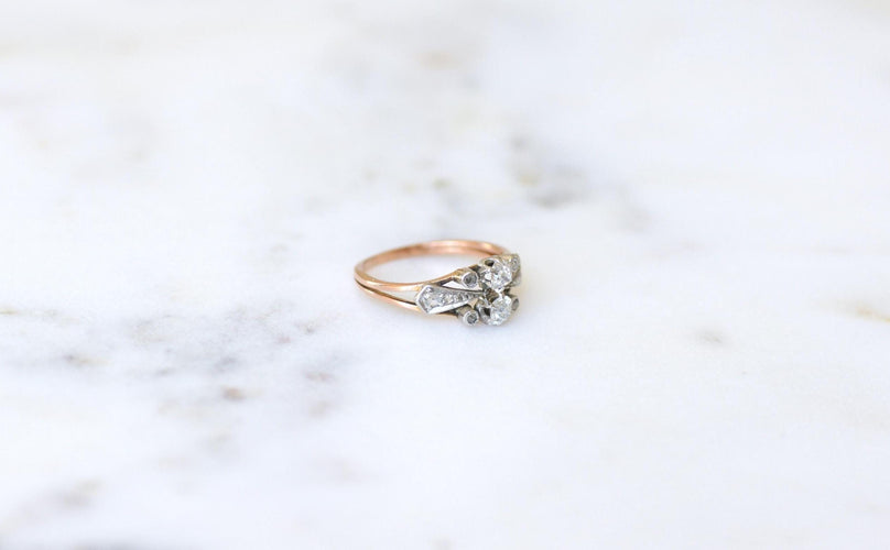 Bague 51 Bague Toi et Moi Diamants Or Rose Platine 58 Facettes
