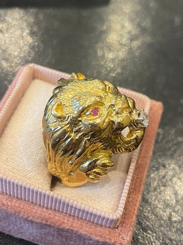Bague 59 Bague Lion Or Diamant Rubis 58 Facettes