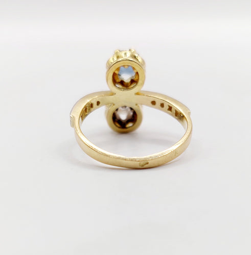 Bague 44 Bague Toi et Moi or, diamant et saphir épaulés (circa 1910) 58 Facettes A05407