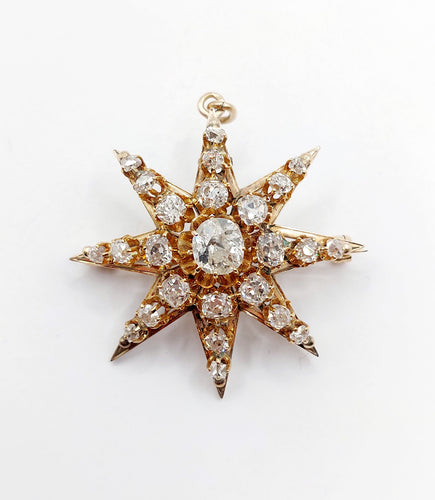 Pendentif Pendentif broche étoile antique en or 14K et diamants taille ancienne 58 Facettes A06490