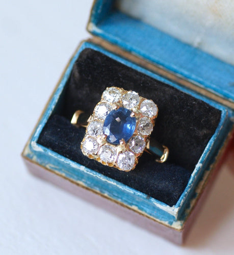 Bague 54 Bague Rectangulaire or rose Saphir 1,10 Cts et Diamants 58 Facettes