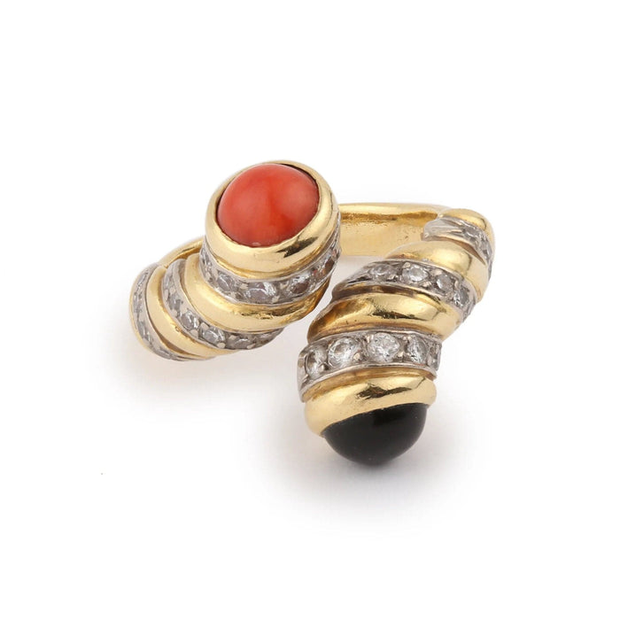 Bague 54 Kutchinsky - Bague Toi & Moi Corail Onyx Diamants Or Jaune 58 Facettes BS172