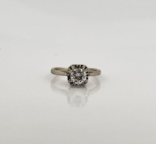 Bague Solitaire ancien or blanc diamant 58 Facettes