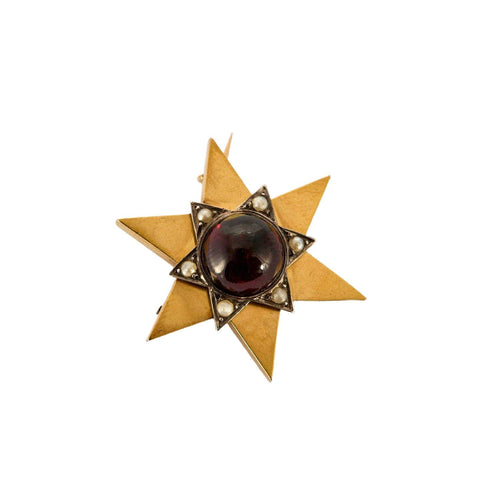 Broche Broche or jaune et gris, grenat et perles 58 Facettes RAM2770