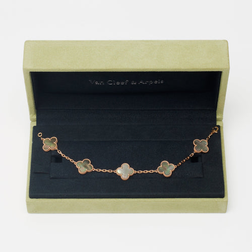 Bracelet Bracelet Van Cleef & Arpels Special Order Vintage Alhambra 5 motifs nacre grise en or rose 58 Facettes