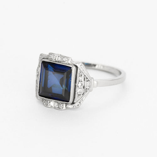Bague 55.5 Bague Art Déco or blanc, saphir et diamants 58 Facettes GU201