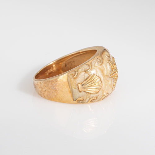 Bague 52 Bague étoile de mer en or jaune avec bande émaillée 58 Facettes G14010