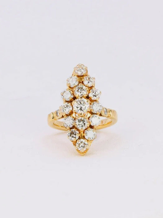 Bague marquise vintage or jaune diamants